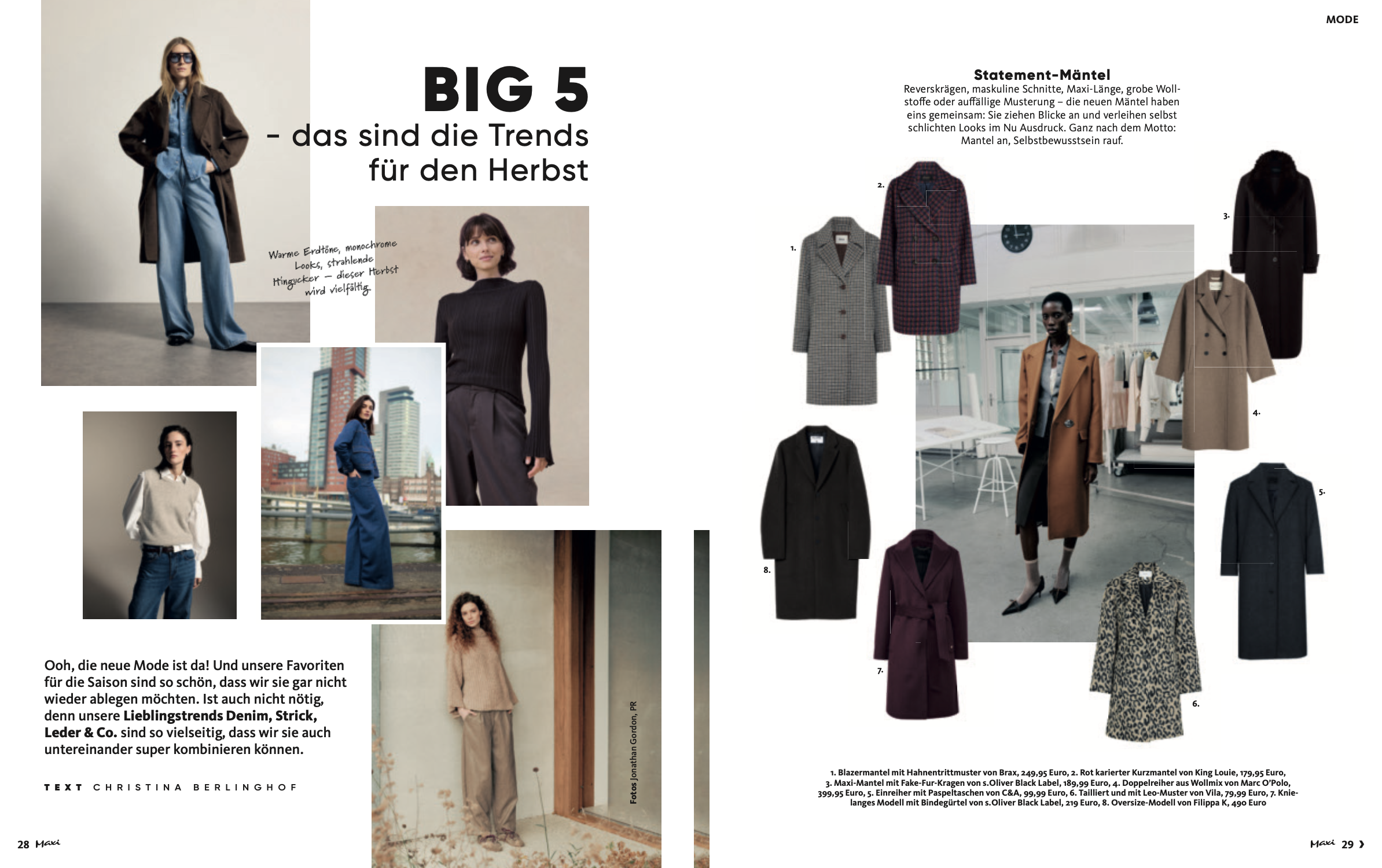 MAXI 05/26 Modestrecke Herbsttrends Aufmacher & Mäntel